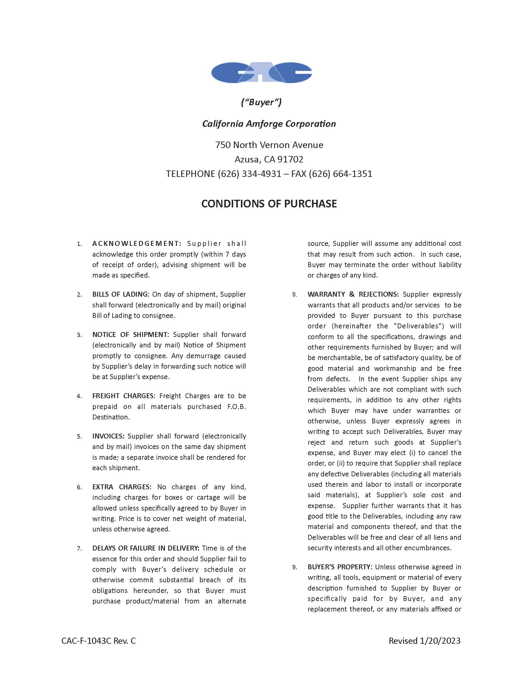 Conditions of Purchase - Page 1