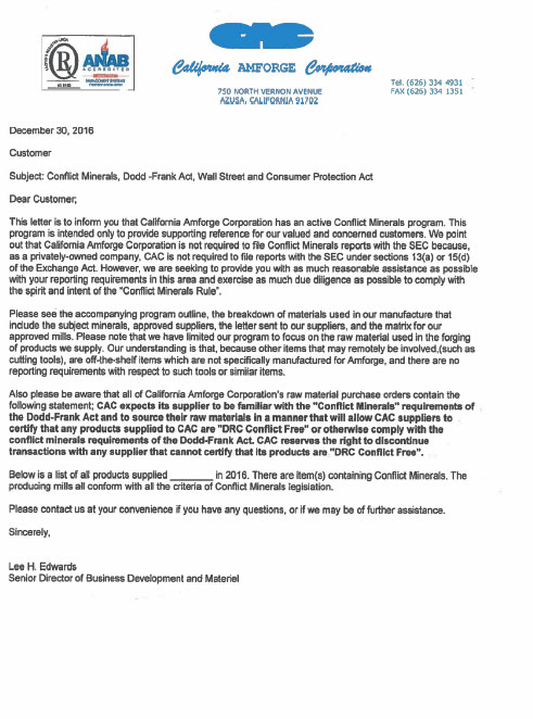 Conflict Management Documents Letters to Customers